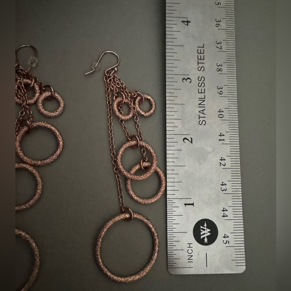 Rose Gold circle drop earrings - Picture 2 of 3